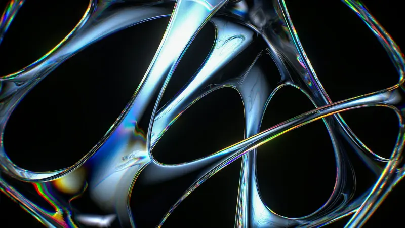 Abstract glass structure refracting blue and iridescent light, evoking data and technology